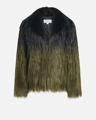 Biella Dip Dye Fur Coat in Black-Green