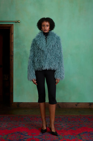 Blue Short Faux Fur Coat by Charlotte Muse