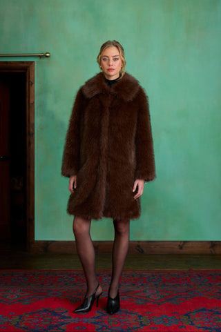 Brown Maxi Faux Fur Coat by Charlotte Muse