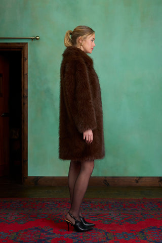 Brown Maxi Faux Fur Coat by Charlotte Muse