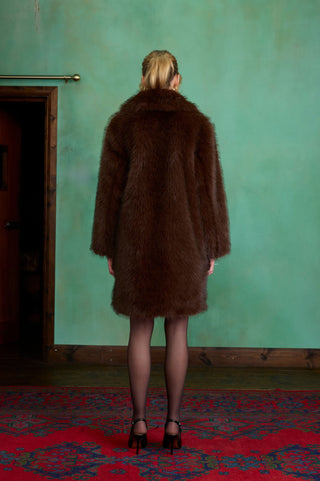Brown Maxi Faux Fur Coat by Charlotte Muse