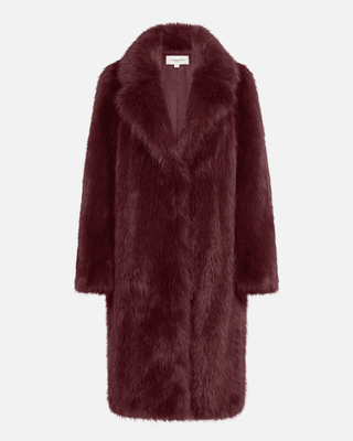 Coretta Long Fur Coat in Burgundy