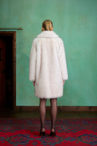Ecru Maxi Faux Fur Coat by Charlotte Muse