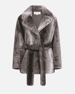 Ardana Belted Fur Coat in Grey