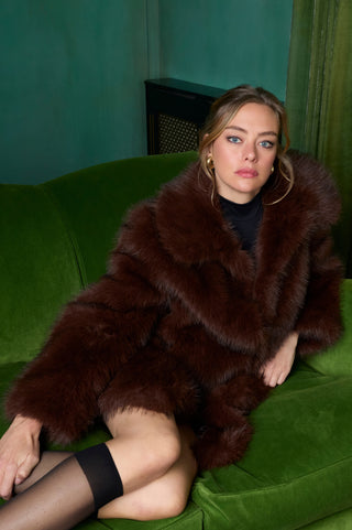 Nerissa Long Fur Coat in Brown